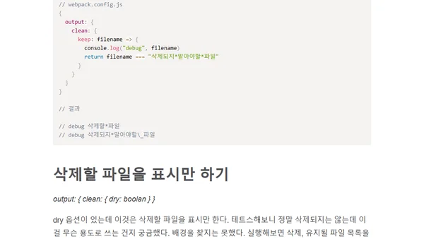 웹팩 빌드시 이전 결과물을 삭제하는 옵션