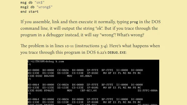 DOS debugging quirk