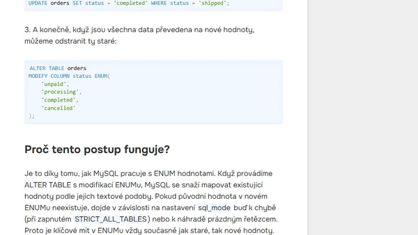 Přejmenování hodnot v ENUM bez ztráty dat: bezpečný návod