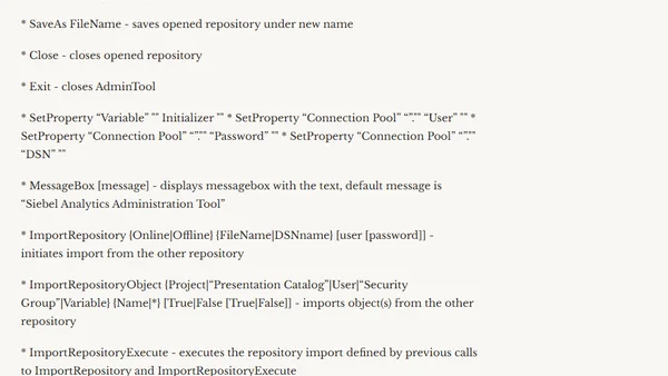 Syntax for AdminTool.exe command line script