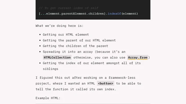 HTML "self-awareness" with sibling indexing in JavaScript
