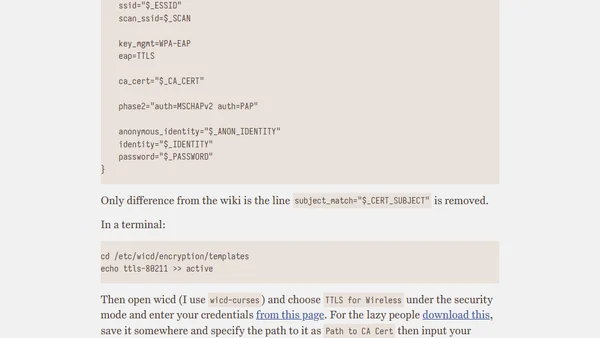 Eduroam for wicd in Linkoping's University