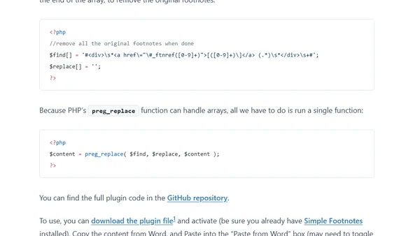 Regular Expression to Parse Word-style Footnotes into WordPress's Simple Footnotes Format