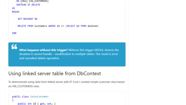 Using data from MSSQL linked server with EF Core