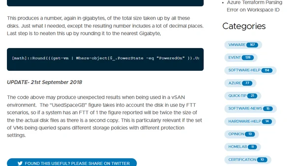 Using PowerCLI to measure VM disk space usage.