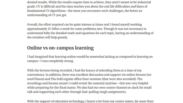 OMSCS CS6476 (Computer Vision) Review and Tips