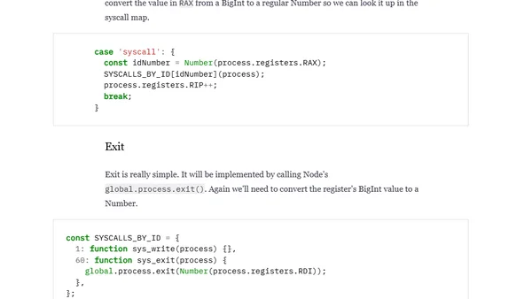 Writing an x86 emulator from scratch in JavaScript: 2. system calls
