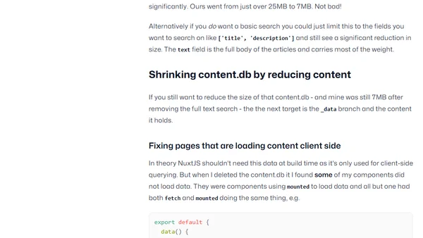Nuxt Content v1 content.db database & file size