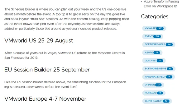VMworld 2019 Dates