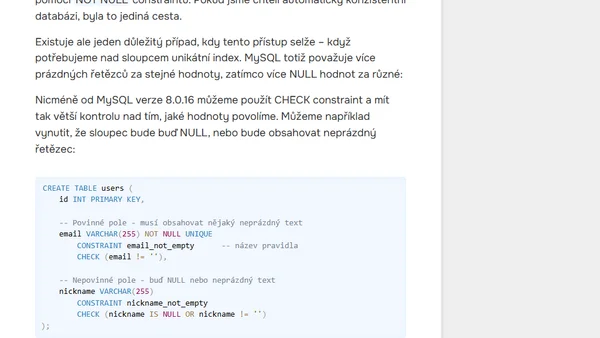 Jak vyřešit chaos s prázdnými řetězci a NULL hodnotami v MySQL?