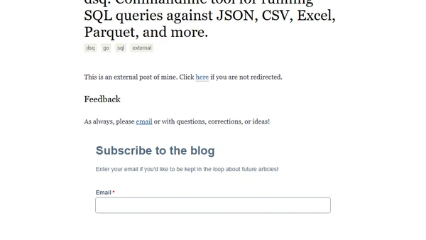 dsq: Commandline tool for running SQL queries against JSON, CSV, Excel, Parquet, and more.