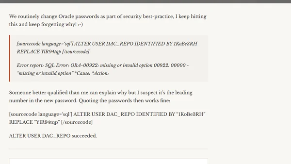 ORA-00922: missing or invalid option