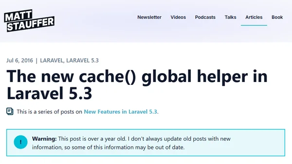 The new cache() global helper in Laravel 5.3