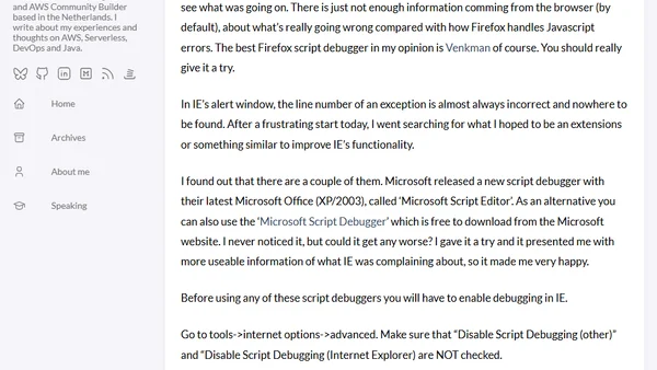 Javascript debugging in Internet Explorer