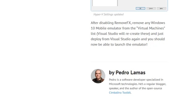 Windows 10 Mobile Emulator fails to start with 0x800705AA error