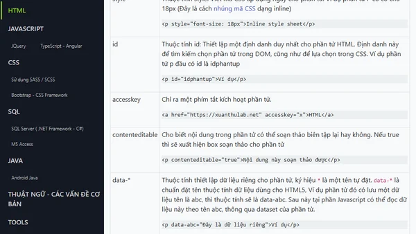 Các thuộc tính chung toàn cục của phần tử HTML