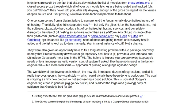 pkg.go.dev is more concerned with Google's interests than good engineering