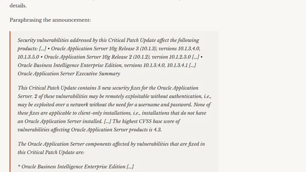Heads up - Critical Patch Update affecting OBIEE