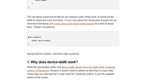 IE10 Snap Mode and Responsive Design