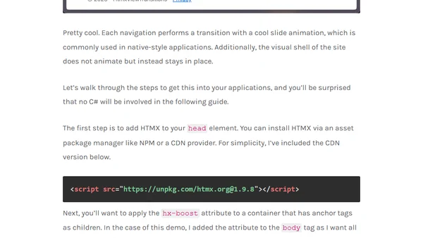 View Transitions API with ASP.NET Core and HTMX