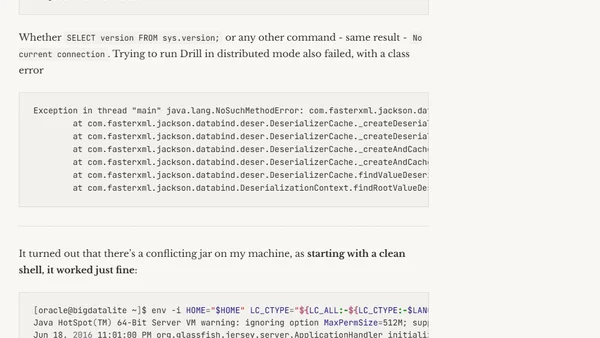 Apache Drill - conflicting jar problem - "No current connection"
