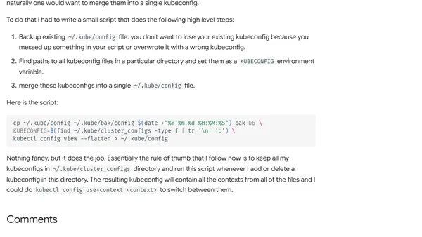 Managing multiple kubeconfigs by merging them
