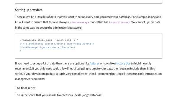How to automatically reset your local Django database