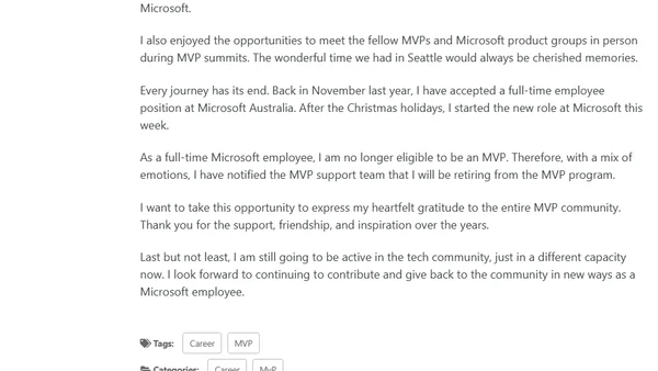 Career Update and MVP Retirement