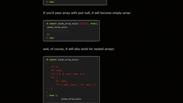 Waiting for PostgreSQL 18 – Allow json{b}_strip_nulls to remove null array elements