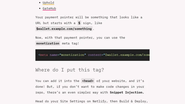 Add Web Monetization to your sites with Snippet Injection