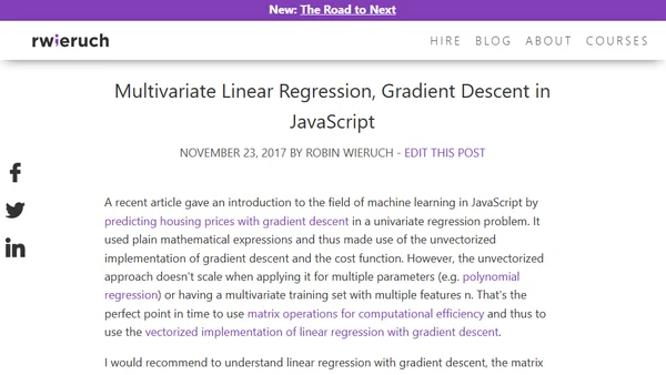 Multivariate Linear Regression, Gradient Descent in JavaScript