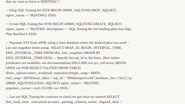 Oracle 11g - How to force a sql_id to use a plan_hash_value using SQL Baselines