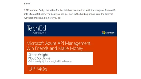 TechEd 2014: Azure API Management Talk now available.