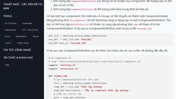 Component trong SketchUp Ruby