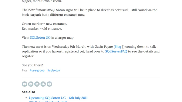 SQLSoton UserGroup Room Change from March