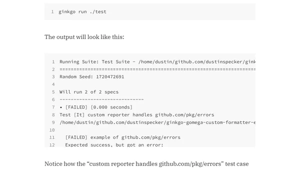Ginkgo/Gomega: Custom Formatter for Improved Assertion Messages