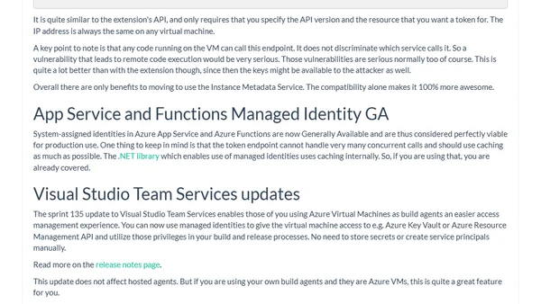 Azure AD Managed Service Identity July 2018 Updates