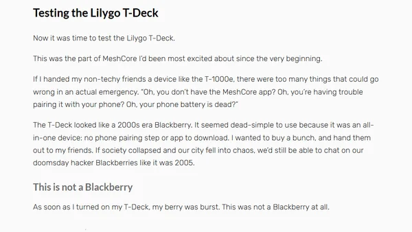 My First Impressions of MeshCore Off-Grid Messaging