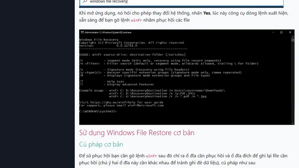Sử dụng Windows File Restore công cụ miễn phí để phục hồi các file bị xóa