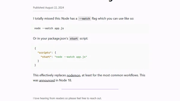 TIL Node’s `–watch` flag