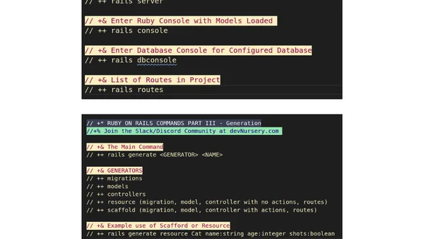 Ruby on Rails Reference - CLI Commands, Bundler, Macros