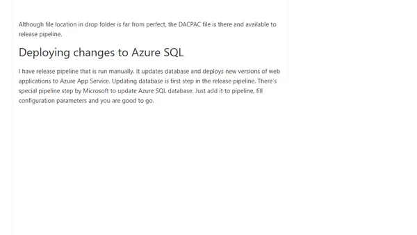 Updating SQL Azure database using Visual Studio database project and Azure DevOps