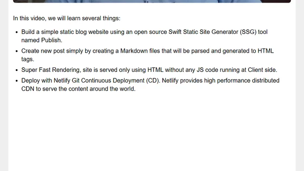 Video Tutorial - Building Static Site Blog with Swift Publish & Netlify Continuous Deployment