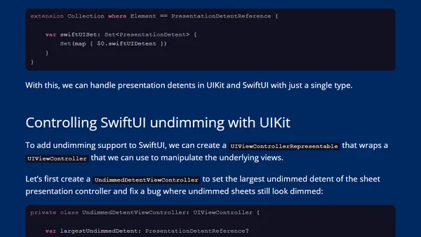 Undimmed presentation detents in SwiftUI