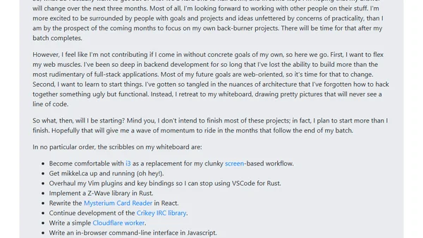 My Recurse Center plans