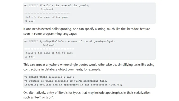 Postgres Dollar Quoting