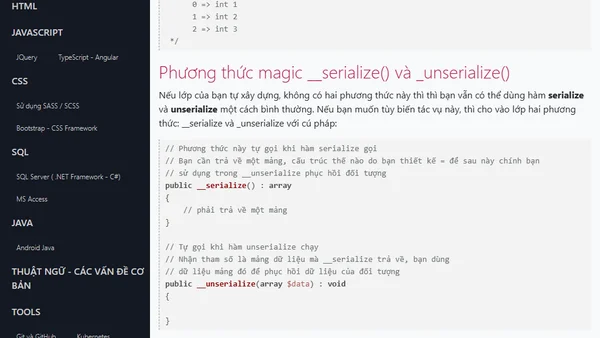 Lưu trữ và phục hồi biến đối tượng với hàm serialize và unserialize trong PHP