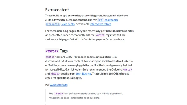 Including and meta tagging extra content in a distill blog