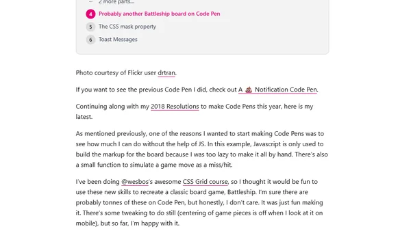 Probably another Battleship board on Code Pen