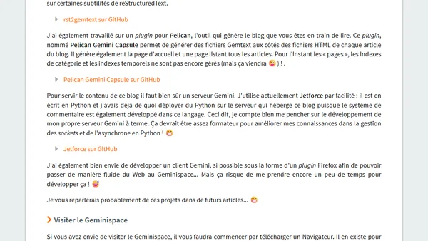 Décollage : ce blog vient d'être propulsé dans le Geminispace !